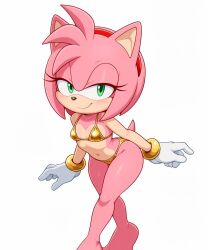 ai-generated ai_generated amy_rose ass bare_legs barefoot bedroom_eyes bikini_only blush bracelet eyelashes feet furry gloves gold_bikini gold_bikini_bottom gold_bikini_top gold_bracelet golden_week green_eyes groin hairband half-closed_eyes hedgehog katalystnya_(ai_generator) legs lolita_fashion looking_at_viewer medium_hair petite pink_fur pink_hair red_hairband sega sexy_body small_breasts smile sonic_the_hedgehog_(series) tail teen teen_girl teenage teenage_girl teenager walking white_gloves