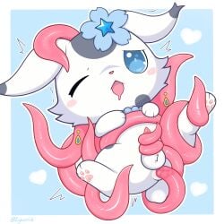1:1 2026 ageam_(sylvtasticalsylveon) anal anal_penetration balls biped bipedal_feral blue_background blue_eyes blush blush_stickers bodily_fluids border cel_shading cheek_tuft digital_drawing_(artwork) digital_media_(artwork) facial_tuft feet feral flower_on_head front_view fur fur_tuft genitals glistening glistening_tentacles grey_body grey_fur hi_res hindpaw jewelry lagomorph leporid male male_feral mammal markings necklace one_eye_closed open_mouth paws penetration penis pink_penis pink_tentacles pivoted_ears rabbit saliva scut_tail sex shaded shaking short_tail simple_background solo spots spotted_body spotted_fur suspended_via_tentacles suspension tail tapering_penis tentacle_in_ass tentacle_penetration tentacle_sex tentaclejob tentacles tremble_spikes trembling tuft white_body white_border white_fur zyuuniie
