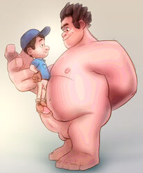 arm_behind_back bottomless brown_eyes brown_hair dick_fucking disney erection eye_contact fix-it_felix flaccid_penis full_body gay gloves human looking_at_partner male male_only multiple_males no_pubic_hair nude penis penis_size_difference ralph_(wreck-it_ralph) size_difference standing_on_penis tagme urethral_insertion wreck-it_ralph yaoi