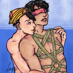 2boys 2males bondage gay jojo's_bizarre_adventure jojolion joshu_higashikata josuke_higashikata_(jojolion) male