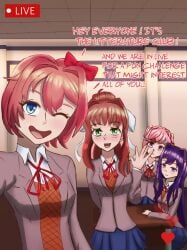 4girls doki_doki_literature_club female female_only livestream monika_(doki_doki_literature_club) natsuki_(doki_doki_literature_club) sayori_(doki_doki_literature_club) tagme vocaloid13_(artist) yuri_(doki_doki_literature_club)