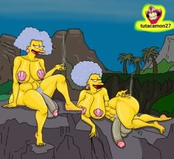 2futas ass cigarette darkened_genitalia fat_ass flaccid flaccid_penis futanari intersex patty_bouvier penis selma_bouvier shell_bra smoking the_simpsons tutacamon27 voluptuous voluptuous_futa yellow_skin