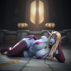 ai_generated big_breasts bimbo blood_elf elf elf_female high_heels latex latex_gloves looking_at_viewer pointy_ears sling_bikini stable_diffusion stockings sylvanas_windrunner undead warcraft world_of_warcraft