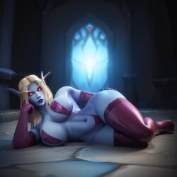 ai_generated big_breasts bimbo blood_elf elf elf_female latex latex_gloves looking_at_viewer pointy_ears sling_bikini stable_diffusion stockings sylvanas_windrunner undead warcraft world_of_warcraft