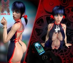 1girls 3d absurdres alternate_costume ass bangs blue_eyes blue_hair body_modification bracelet breasts cleavage clothed_exposure drone droneification expressionless female femsub glowing glowing_eyes happy_trance high_heels ibex-cg kneeling marinette_dupain-cheng mind_control miraculous_ladybug nail_polish navel nipples ping pov pov_dom remote_control robot robotization see-through signature standing standing_at_attention tech_control