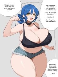 2024 blue_hair breast_expansion cleavage huge_breasts sammyupvote tagme talking_to_viewer thick_thighs