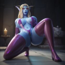 ai_generated big_breasts bimbo blood_elf elf elf_female latex latex_gloves looking_at_viewer pointy_ears sling_bikini stable_diffusion stockings sylvanas_windrunner undead warcraft world_of_warcraft