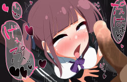 1boy 1girls afmagii after_fellatio blush cevio clothed dark-skinned_male female maggi_(afmagii) male natsuki_karin open_mouth penis tongue tongue_out