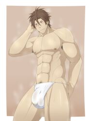 balls bara bulge flaccid fundoshi fundoshi_only kai_(artist) male_only muscles muscular musk otegine penis solo solo_male sweat sweating touken_ranbu