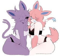 2girls anthro ass blush eeveelution espeon female female_focus female_only fur furry nintendo pokemon pokemon_(species) sylveon tail teazshark