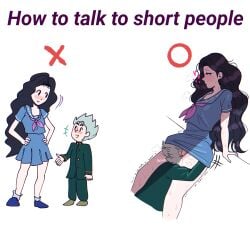 black_hair cunnilingus devouring_pussy gentle_femdom how_to_talk_to_short_people implied_oral jojo's_bizarre_adventure jontainaka koichi_hirose looking_up school_uniform shonen_jump skirt skirt_lift skirt_up under_clothes white_hair yukako_yamagishi