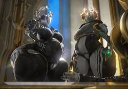 bbw big_ass big_belly big_breasts breasts bubble_butt chubby cleavage excalibur_umbra_(warframe) female huge_ass huge_breasts imminent_inflation laurel_crown mag_(warframe) overweight qzk_forte rule_63 thick_thighs warframe wide_hips