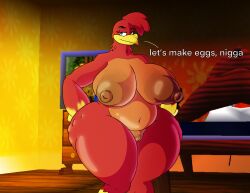 absurd_res anthro ass avian banjo-kazooie belly big_breasts big_butt big_nipples breasts cellulite curvy_figure female hi_res huge_breasts huge_butt humanoid kazooie looking_at_viewer nipples possbooty rareware slightly_chubby slightly_chubby_female solo text the_n_word thick_thighs