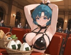 ai_generated armpits basket beautfiul_background bondage bondage bondage_outfit collar harness huge_breasts mizuno_ami naughty onigiri stunning_backgroud suggestive theater