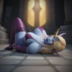 ai_generated big_breasts bimbo blood_elf elf elf_female latex latex_gloves looking_at_viewer pointy_ears sling_bikini stable_diffusion stockings sylvanas_windrunner undead warcraft world_of_warcraft