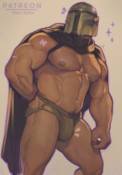 abs bara biceps big_bulge bulge daddy din_djarin helmet holo_eden male male_nipples male_only mandalorian manly muscular_male nipples pecs penis_outline star_wars the_mandalorian underwear