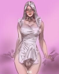 1futa apron aunt_charlie_(dmitrys) balls bulge dk_(artist) erection erection_under_clothes futanari glasses half_nude naked_apron penis sideboob sketch solo