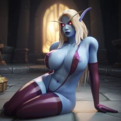 ai_generated big_breasts bimbo blood_elf elf elf_female latex latex_gloves looking_at_viewer pointy_ears sling_bikini stable_diffusion stockings sylvanas_windrunner undead warcraft world_of_warcraft