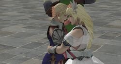 3d blonde_hair cassandra_alexandra crossover fellatio female fully_clothed hugging link long_hair milf oral sisters sophitia_alexandra soul_calibur teamwork the_legend_of_zelda urban_(artist) xnalara