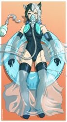 breathing_tube cat_ears elbow_gloves female female_only fully_clothed gloves heart-shaped_pupils heterochromia latex latex_clothing latex_gloves long_gloves multicolored_hair oxygen_mask shiny_clothes sleepystephbot stockings thighhighs tight_clothing