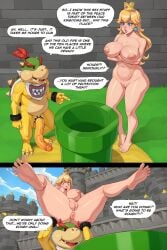 1boy 1girls abyssdagon anthro anus ass big_penis blonde_hair bowser_jr. breasts comic_page crown dialogue duo ear_piercing enormous_penis female furry furry_male genitals gigantic_penis huge_cock human koopa large_ass large_breasts large_penis light-skinned_female light_skin male male/female mammal mario_(series) nintendo nipples nude nude_female open_mouth outdoors penis princess princess_peach puffy_anus pussy red_hair reptile royalty scalie straight super_mario_bros. text text_bubble