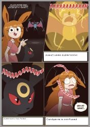 asmo18mas blank_eyes candyevie comic confusion cross-eyed dialogue drooling female human jpeg luvie no_nose onomatopoeia pokemon pokemon_(species) real_person text_box text_bubble umbreon youtube youtuber zubat