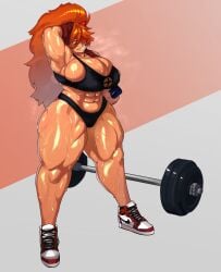 abs eyepatch hyper_breasts mcflarey muscular_female sweat zesty_(zestyjesus) zestyjesus