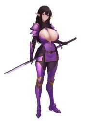 1337nagato big_ass big_breasts elf_female girl original_character original_characters purple_eyes purple_hair sword