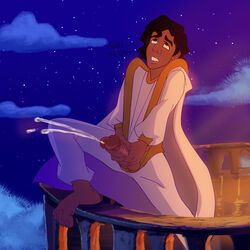 1boy aladdin aladdin_(character) anma arabian barefoot big_penis color cum disney feet huge_cock male male_only masturbation penis solo