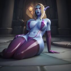 ai_generated big_breasts bimbo blood_elf elf elf_female latex latex_gloves looking_at_viewer pointy_ears sling_bikini stable_diffusion stockings sylvanas_windrunner undead warcraft world_of_warcraft