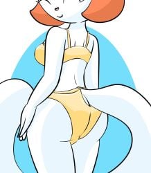 2019 bikini cartoonia_art cat_tail catgirl dalila_(cartoonia_art) female female_only furry furry_female furry_only furry_tail milf red_hair yellow_bikini