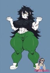 ai_generated friki8otaku green_pants hilda_(oc) messy_hair muscular muscular_female taller_girl