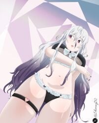 beast beast_(date_a_live) big_breasts date_a_live girl legs lewd lips long_hair nails_painted pale_skin purple_eyes sheong_wong stomach swimsuit vagina white_hair young