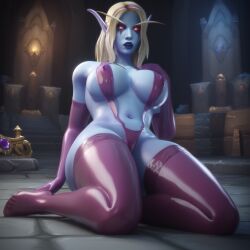 ai_generated big_breasts bimbo blood_elf elf elf_female latex latex_gloves looking_at_viewer pointy_ears sling_bikini stable_diffusion stockings sylvanas_windrunner undead warcraft world_of_warcraft