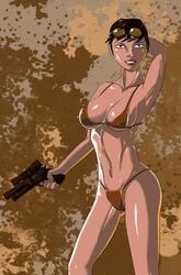 borderlands borderlands_2 clothing female firearm handgun human kagato007 pale_skin patricia_tannis revolver swimwear tagme weapon