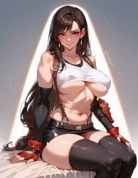 ai_generated final_fantasy fr34ky huge_breasts midriff suspenders thighhighs tifa_lockhart underboob