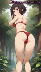 1girls ai_generated anime anime_style ass back bangs bare_shoulders black_choker black_hair blush bra breasts brown_hair bush bust busty cameltoe choker closed_mouth day feet_out_of_frame female female_focus female_only forest from_behind hentai juicy_butt kneepits kono_subarashii_sekai_ni_shukufuku_wo! legs lingerie looking_at_viewer looking_back medium_breasts megumin natsuyoru nature oshiri outdoors panties pantsu red_bra red_eyes red_panties short_hair short_hair_with_long_locks sidelocks small_breasts smile solo solo_female standing thighs tree underwear underwear_only voluptuous voluptuous_female