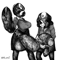 2girls balls big_ass big_balls big_breasts big_penis black_and_white clothed corruption futanari head_parasite huge_balls huge_cock infected infection large_ass large_breasts leeper_parasite_(oozed) leeper_parasite_(witchdoctordb) monster oozed parasite penis pointy_nose slime slime_monster thick_thighs unknown_character witchdoctordb