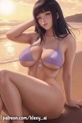 1female 1girls ai_generated alternate_version_available ass beach big_ass big_breasts bikini bikini_bottom bikini_top black_hair blush boruto:_naruto_next_generations clothed clothed_female clothing daylight female female_only hands_behind_head hyuuga_hinata klexyai leg_up legs_up long_hair looking_at_viewer naruto naruto_(series) ocean patreon patreon_username pose posing purple_eyes sfw sfw_version shiny shiny_skin sitting_up solo solo_female sunlight sunset thick_thighs voluptuous voluptuous_female