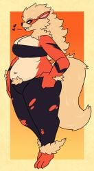 arcanine big_breasts breasts chubby cleavage female furry huge_breasts nerdyreindeer pokemon pokemon_(species) thick_thighs wide_hips