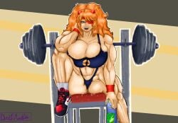 abs beefmaster eyepatch gym hyper_breasts muscular_female sweat zesty_(zestyjesus) zestyjesus