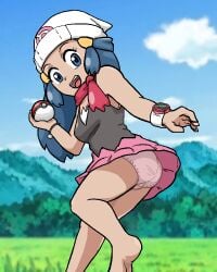 1girls ass ass_focus barefoot blue_hair breasts dawn_(pokemon) feet female female_only npc npc_trainer panties poke_ball pokemon pokemon_dppt pokemon_trainer shoes_removed soles upskirt witchuus