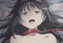 after_rape after_sex ai_generated akemi_homura black_hair broken_rape_victim completely_naked completely_naked_female completely_nude completely_nude_female cum cum_in_mouth cum_on_body cum_on_face cum_on_hair female female female_focus female_only long_hair magical_girl mahou_shoujo_madoka_magica messy naked naked_female puella_magi_madoka_magica purple_eyes rape raped solo solo_female solo_focus straight_hair used_condom