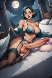 bed big_breasts big_penis blanket condom cum futa_only futanari gwen_(tdi) lingerie night total_drama_island