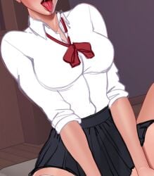 1girl1boy 1girls 2d 2d_(artwork) 2d_artwork 2dnsfw blouse blush female female_focus horny horny_female hornyunion necktie outfit outfit_variant short_skirt sketch skirt solo solo_female tagme uniform