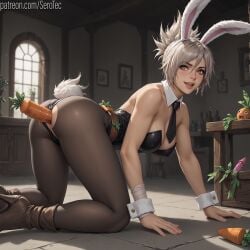 1female 1girls 2d abs ai_generated anal anal_insertion athletic athletic_female battle_bunny_riven bunny_ears bunnysuit carrot carrot_in_ass detailed_female female fit fit_female girl hi_res high_resolution highres league_of_legends muscular muscular_female on_all_fours orange_eyes pony_diffusion_xltasy riven serotec short_hair spiky_hair straight toned white_hair