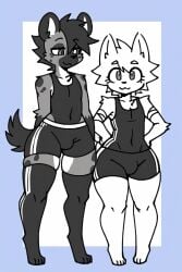 2boys ai_generated femboy furry gay hyena no_sex shorts simple_background standing sus_biff thick_ass thick_thighs thighhighs