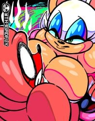 1boy 1girls big_breasts cleavage flustered knuckles_the_echidna large_breasts rouge_the_bat sonic_(series) th3gadfly