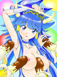 banana blue_eyes blue_hair cure_beauty kaiso_shinjuro long_hair magical_girl medium_breasts nude pretty_cure princess_form_(smile_precure) reika_aoki smile_precure suggestive_imagery super_form tagme