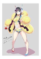 1girls black_hair blue_eyes clothed clothes coat elesa_(pokemon) elesa_(pokemon_bw2) female female_only flats fur_coat fur_trim katou_jun looking_at_viewer nintendo poke_ball pokeball pokemon pokemon_bw pokemon_bw2 seductive shoes solo solo_female